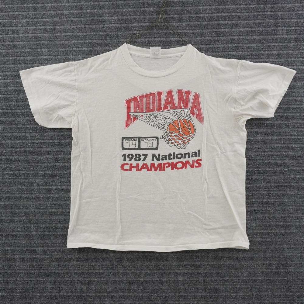 Vintage 80s Miller Indiana T-Shirt XL White 1987 National Champions Basketball